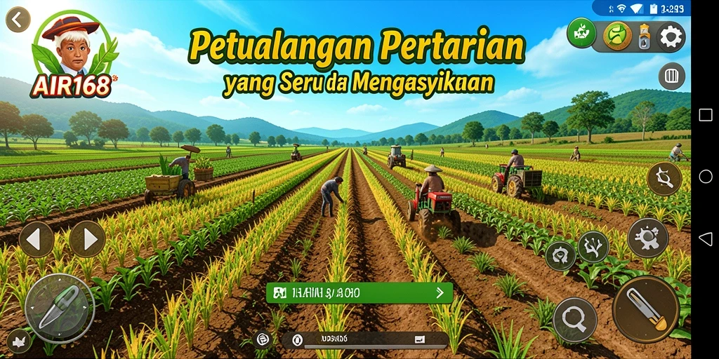 Screenshot gameplay AIR168 menampilkan ladang yang subur dan aktivitas bertani yang seru.