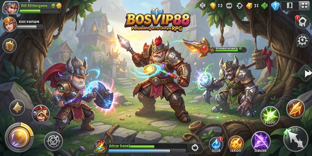 Screenshot menunjukkan aksi mendebarkan dalam gameplay RPG BOSVIP88.
