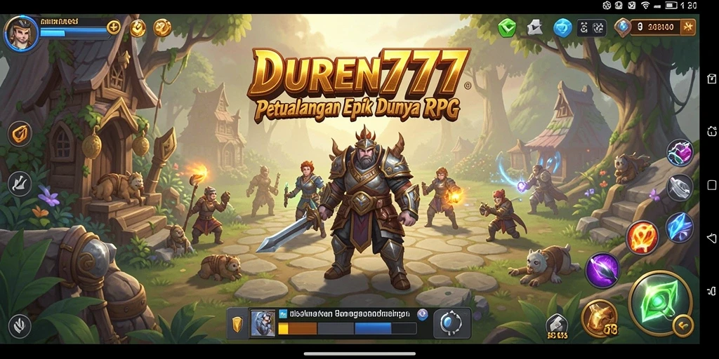 Screenshot gameplay DUREN777 menampilkan pertarungan seru karakter RPG.