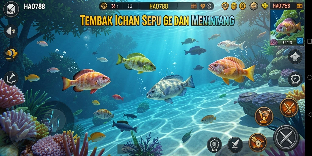 Screenshot utama HAO788 menampilkan gameplay seru Tembak Ikan.