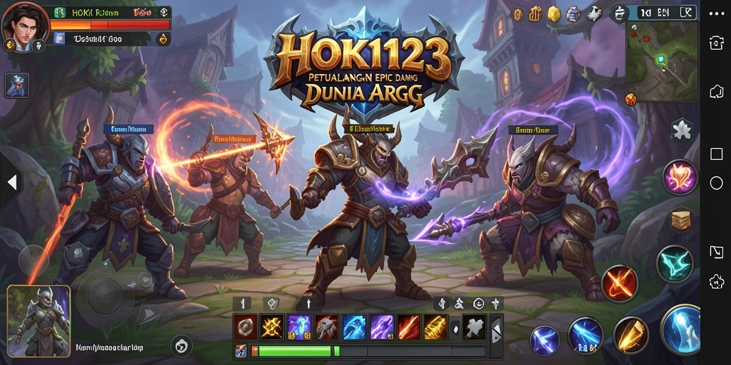 Screenshot gameplay HOKI123 menampilkan pertarungan epik di dunia fantasi.