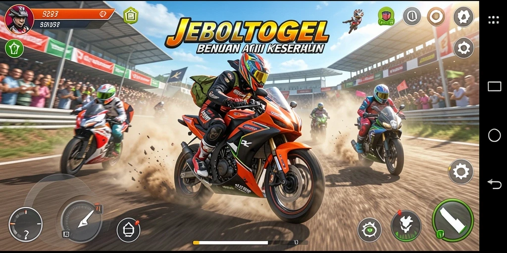 Tampilan gameplay JEBOLTOGEL yang seru saat balapan motor.