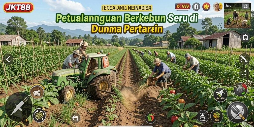 Tampilan gameplay <strong>JKT88</strong> yang menarik dengan ladang yang subur.