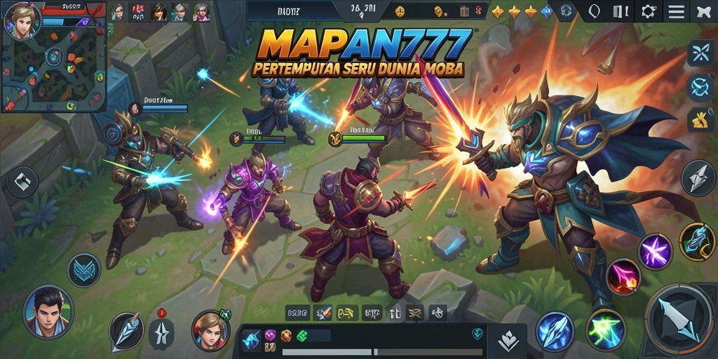 Screenshot gameplay MAPAN777 menunjukkan aksi bertarung tim yang mendebarkan.