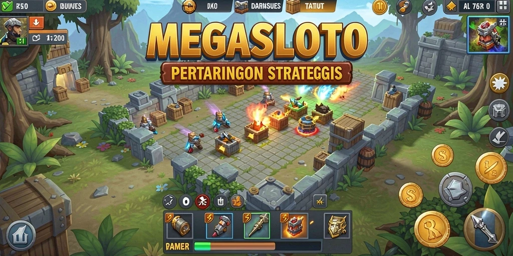 Tampilan gameplay seru dari MEGASLOTO dalam pertarungan Tower Defense.