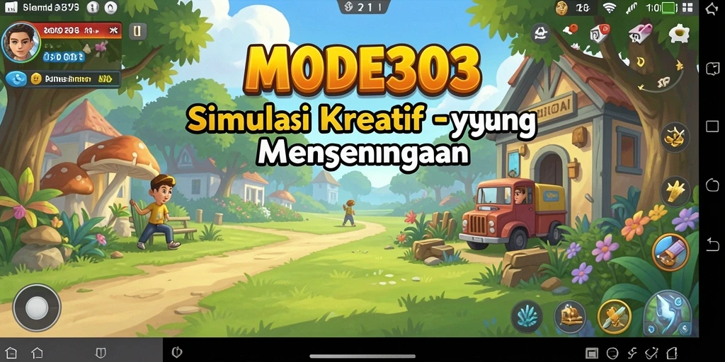Screenshot gameplay MODE303 menampilkan aksi simulasi yang penuh warna dan interaktif.