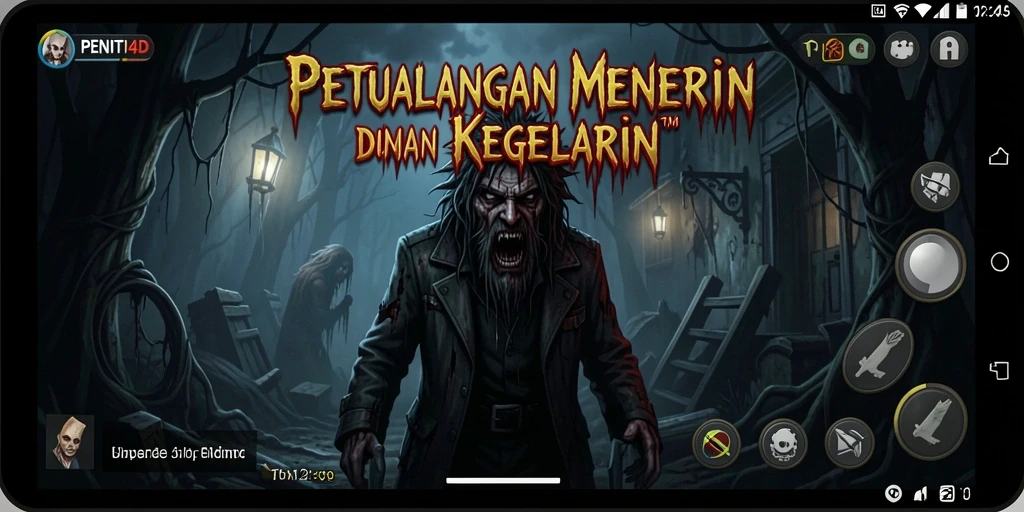 Tangkapan layar gameplay PENITI4D yang menampilkan suasana gelap dan menyeramkan.