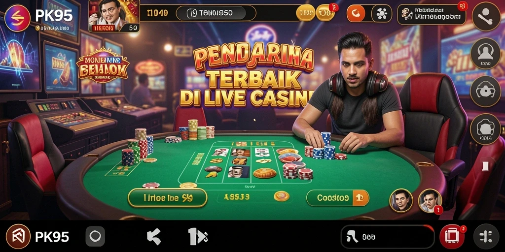 Tampilan apik gameplay Live Casino di PK95 dengan dealer virtual.