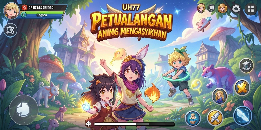 Tampilan menarik dari gameplay UH77 dengan karakter anime yang penuh aksi.